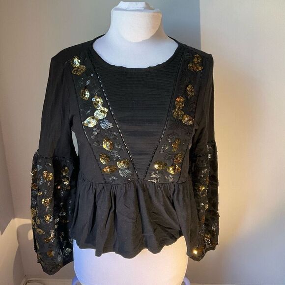 Anthropologie Neale Sequined Peplum Top, Small. Witchy - Picture 12 of 13